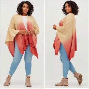 Torrid Ruana Cardigan Dip-Dye Ombré Cream Pink Chunky Rib Knit Sweater One Size
